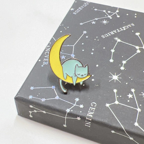 Cat Enamel Pin Napping on the Moon - Picture 1 of 5